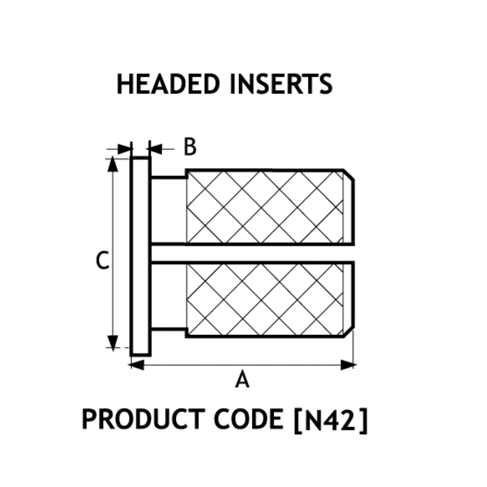 Diagram showing Banc Lok Headed Insert measurements