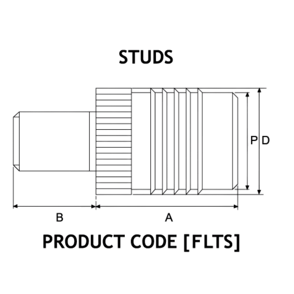 Diagram showing Fin-Lok Stud measurements