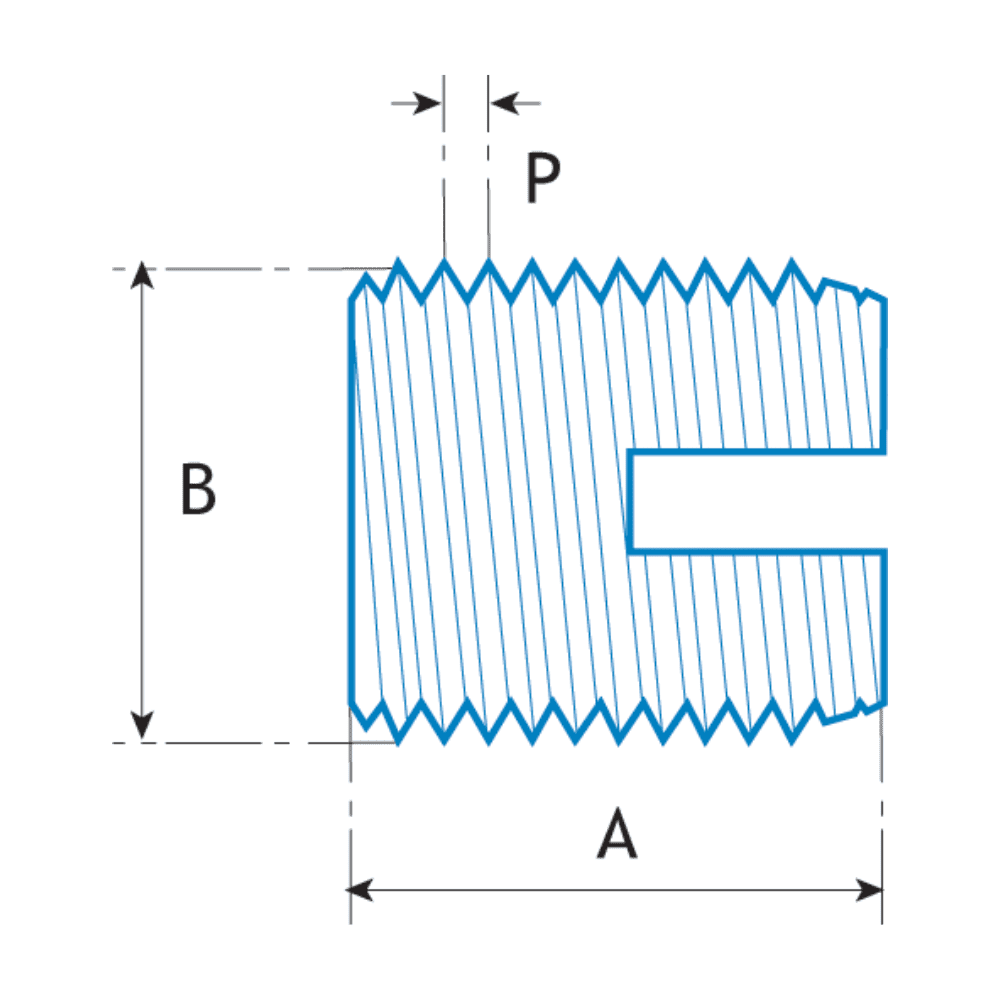 Technical drawing of Hardened Steel Screw Serts with labeled dimensions A B and P showcasing gear teeth and profile suitable for engineering and manufacturing design reference.