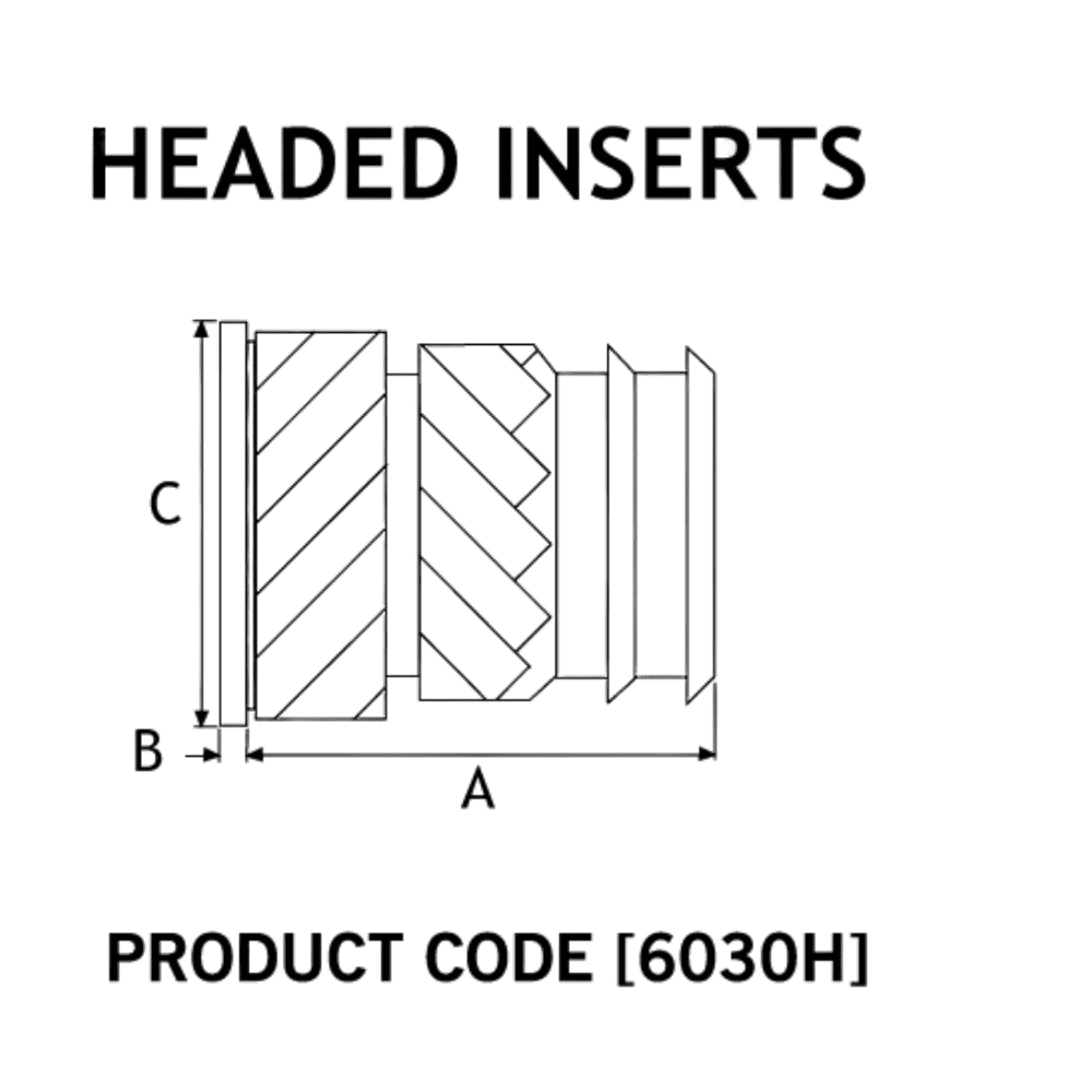 Diagram showing 6030 insert headed insert measurement