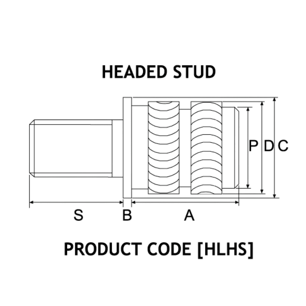 Diagram showing Heat Lok headed stud measurements