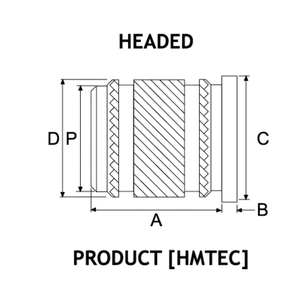 Diagram showing Mini-Tech headed insert measurements