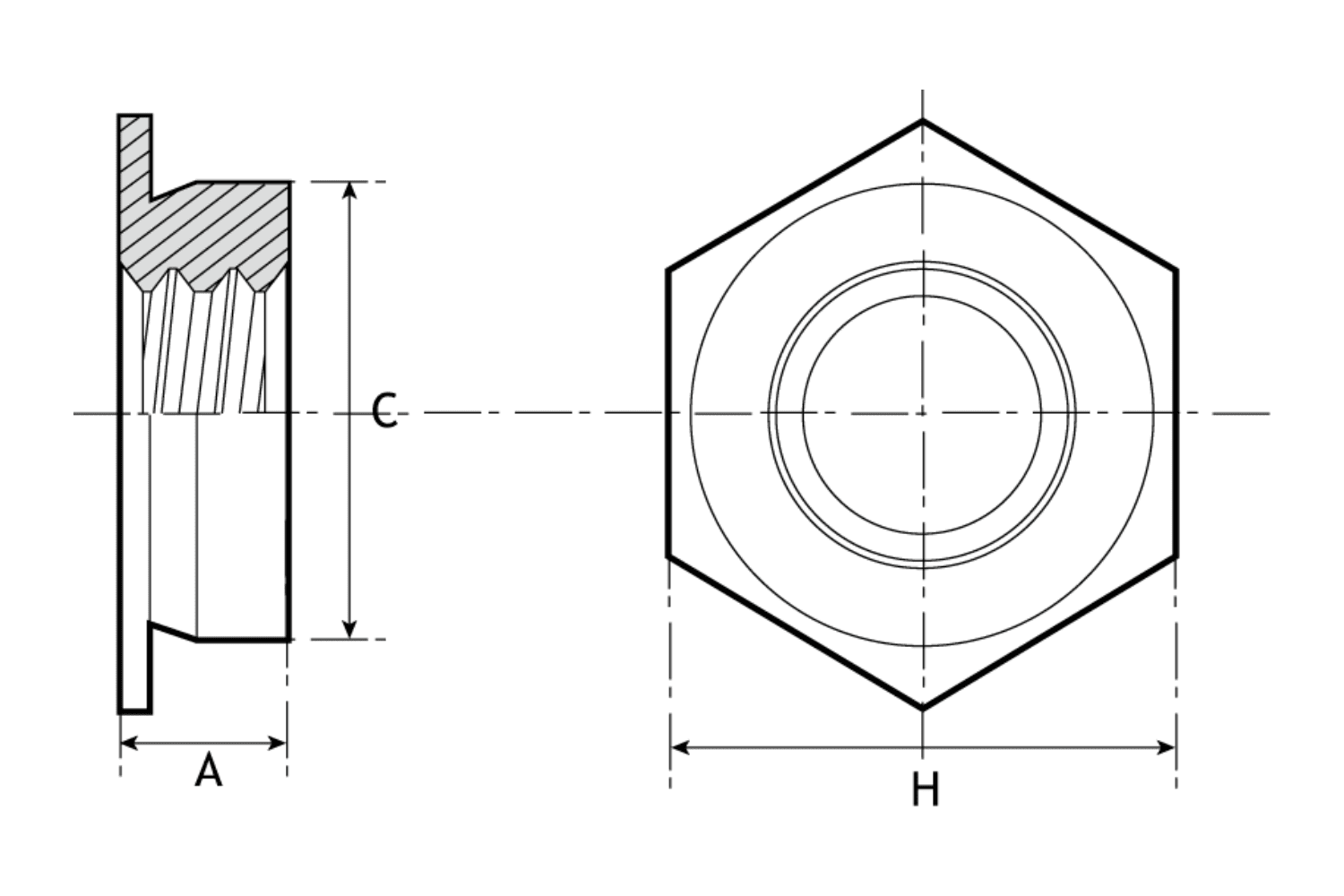 Diagram of PF Flush Self-Clinching Nuts measurements