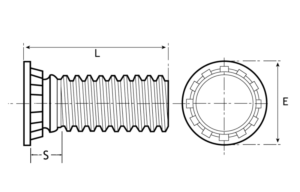 Diagram showing PFH Self Clinching Stud unified measurements