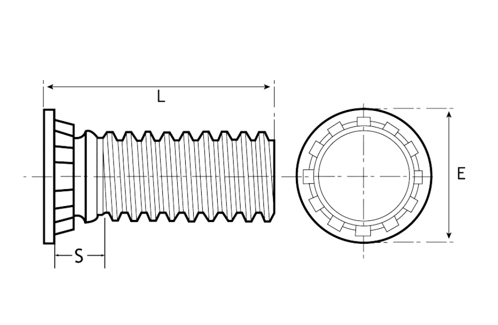 Diagram showing PFH/PFHS Self Clinching Stud metric measurements