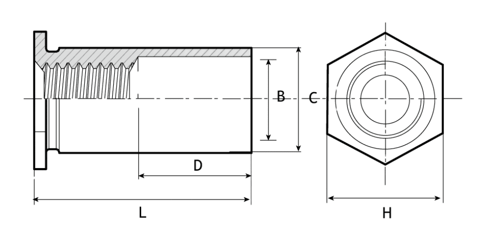 Diagram showing PSO Through Hole Type measurements