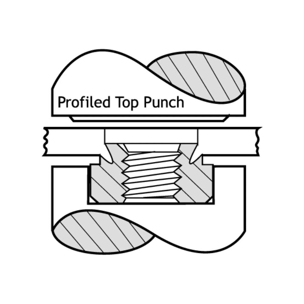 Diagram showing tooling option 1 for PSP Self Clinching Nuts