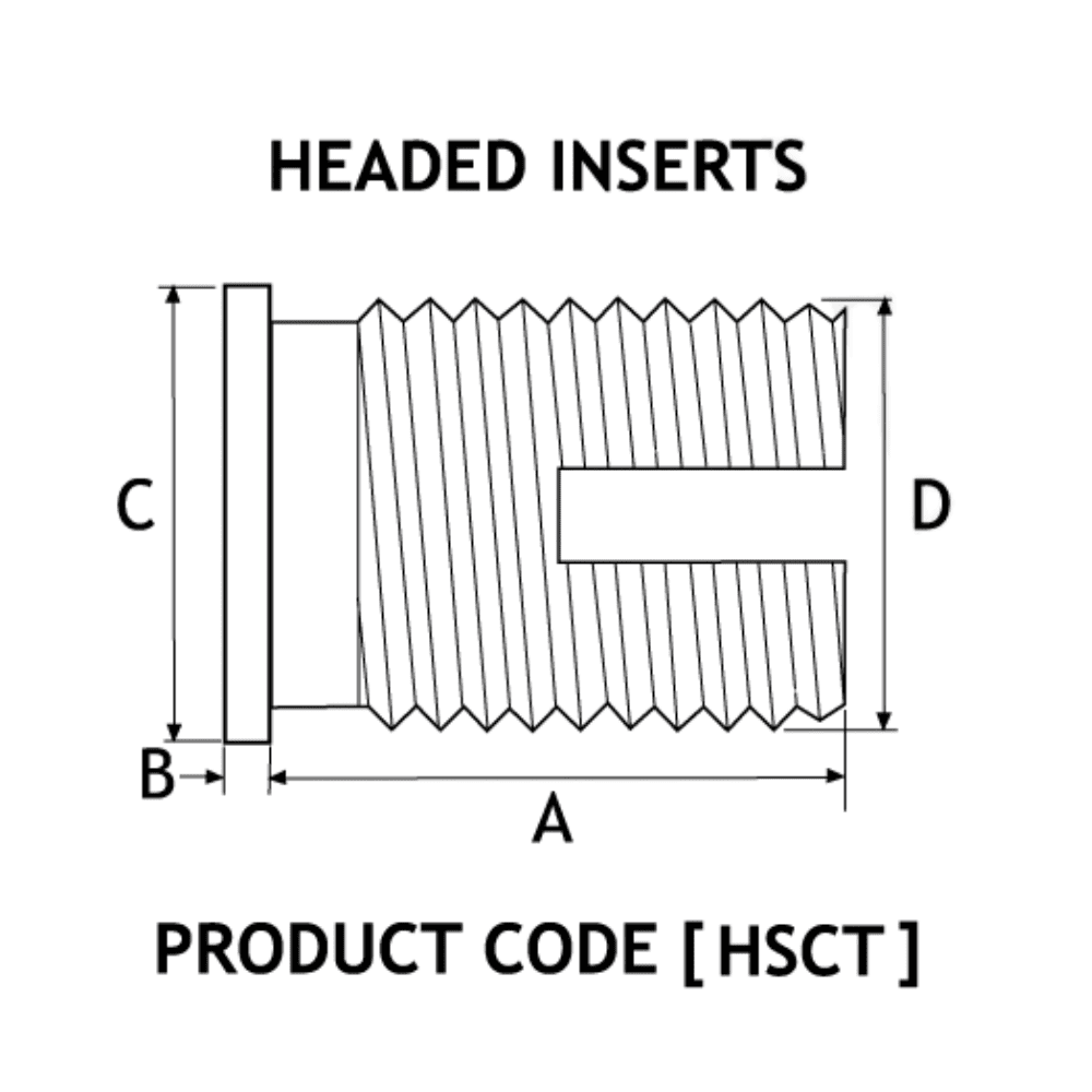 Diagram showing Screw Sert Headed Insert measurements