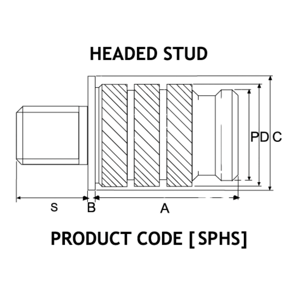Diagram showing Spiro headed stud measurements